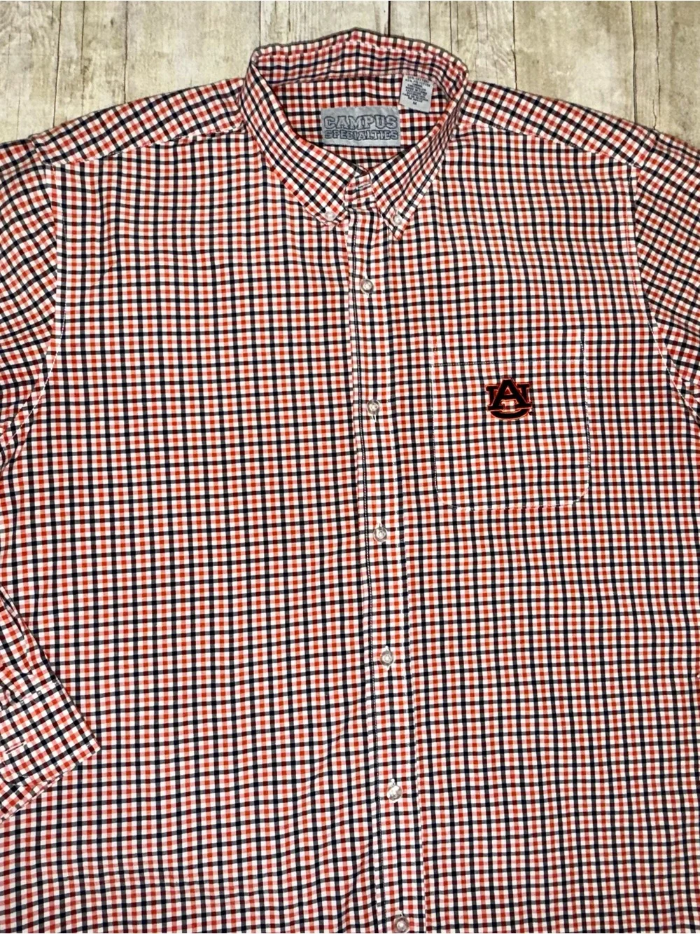 Campus Men's Orange & Navy plaid Button-Down Shirt feauturing AU